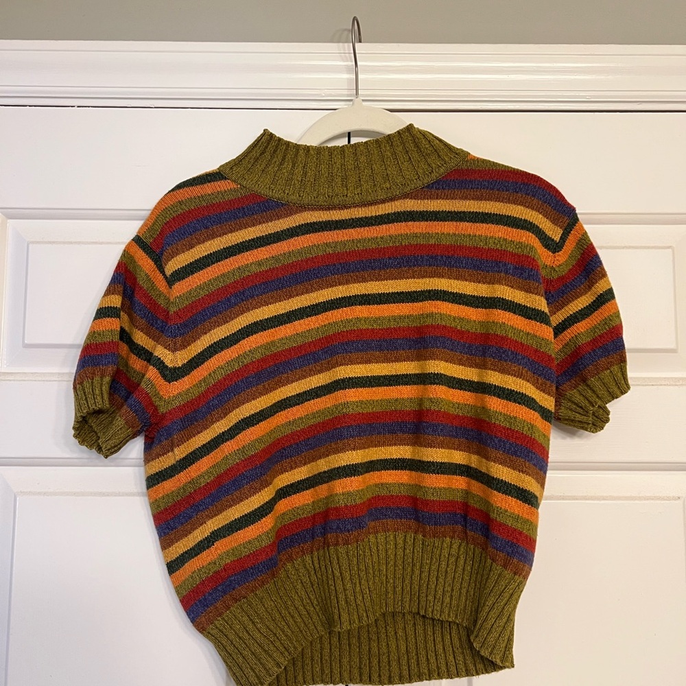 Liz Claiborne Olive Multi-Color Striped Cowl Neck Sweater